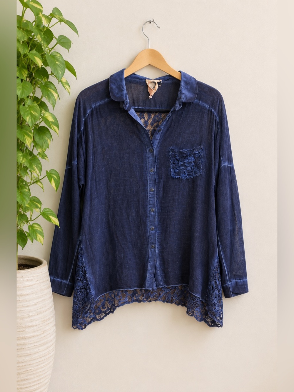 Boutique Sheer Lace‎ Button Down Blouse Boho Western Prairie Festival Top Rodeo